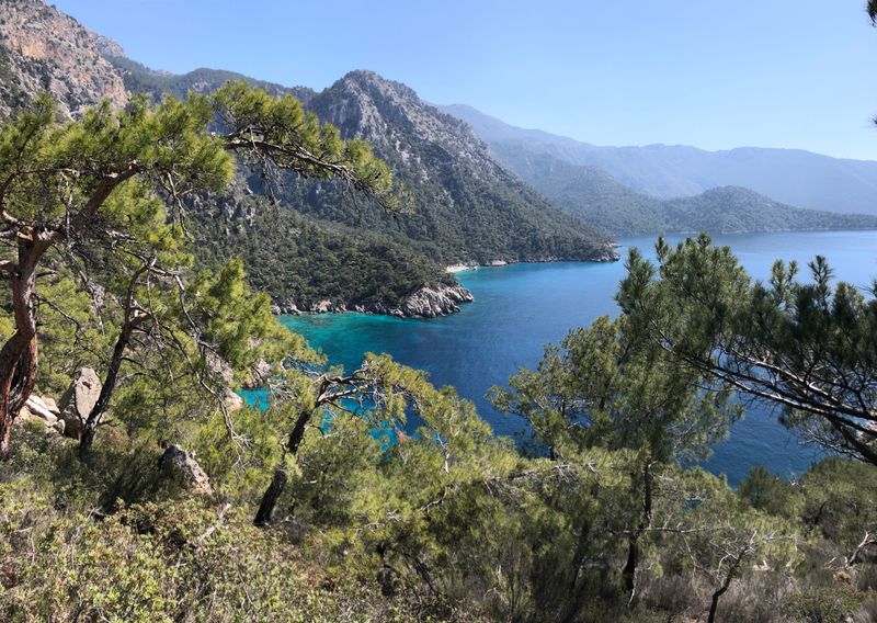 The mountain route to Cennet Beach and the turquoise coast in Ölüdeniz-Kıdrak Nature Park.