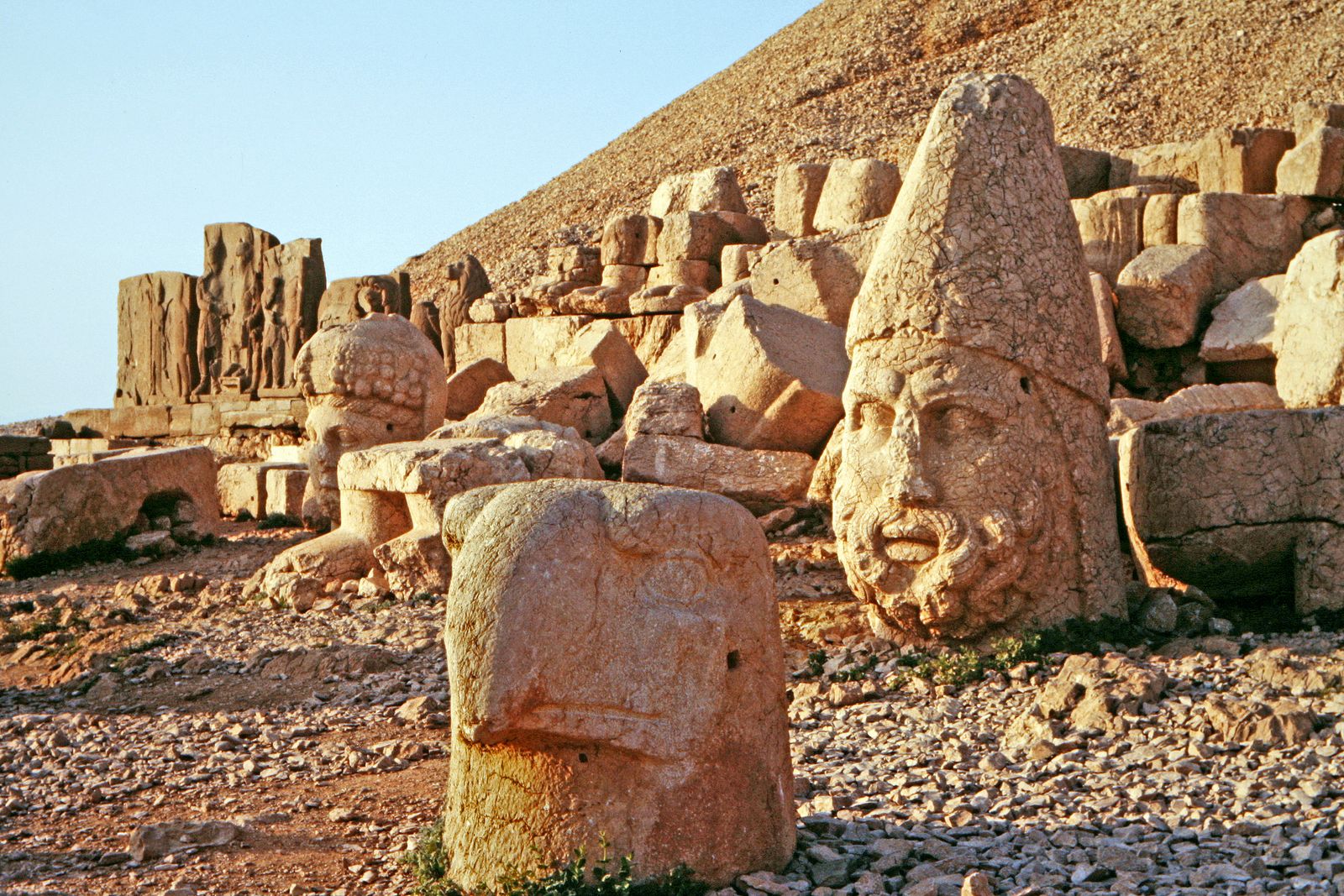 Toppled giant stone head statues on Mount Nemrut.